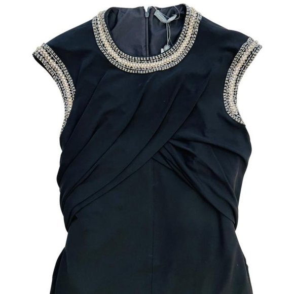 Alexander Mcqueen Black Jewel Embellished Stretch Crepe Gown LongDress